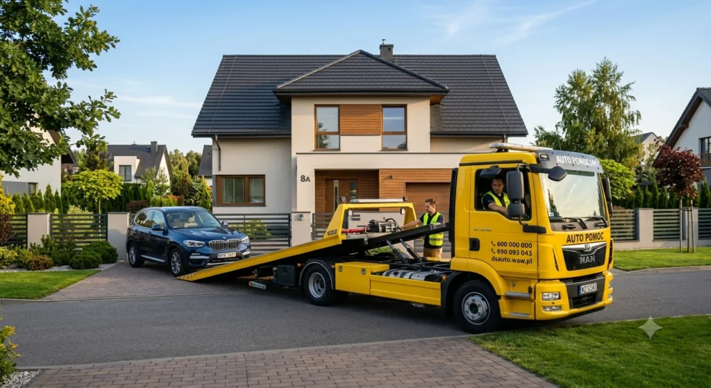 Laweta odbiera auto terenowe z podjazdu w Łomiankach – wygodny skup aut.
